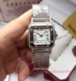 Cartier Santos Diamond Replica Watch - White Roman Dial